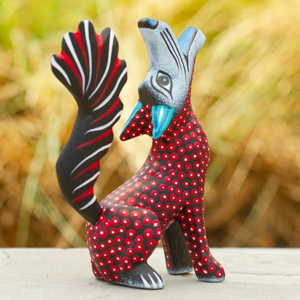 Handmade Oaxacan Wood Alebrije 'Red Coyote'