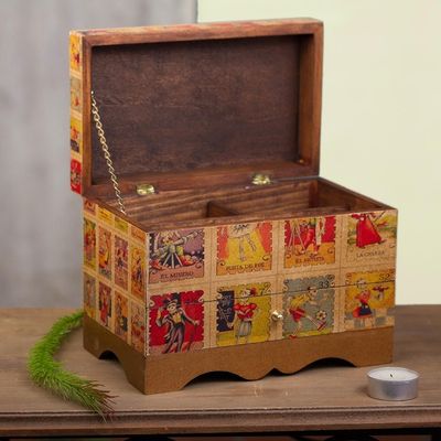 Alternate image for Day of the Dead Bingo Decoupage on Pinewood Jewelry Box Day of the Dead Lottery