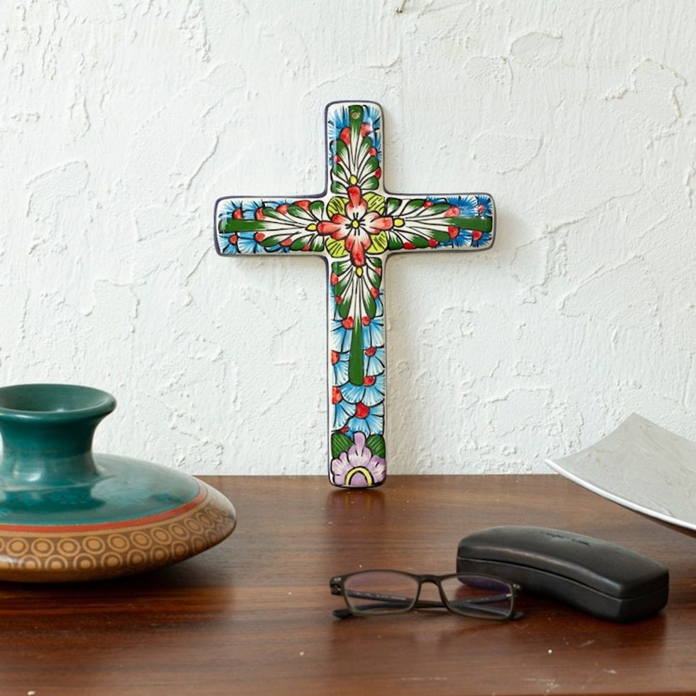 Ceramic cross 'Jerusalem Rose'