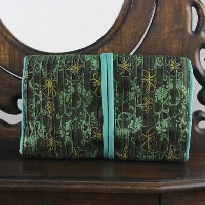 Alternate image for Rayon and Silk Blend Jewelry Roll in Green from Thailand Floral Fashionista