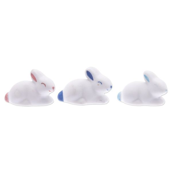 Alternate image for Set of 3 Ceramic Figurines of Bunnies in Pink and Blue Tones Gentle Triplets