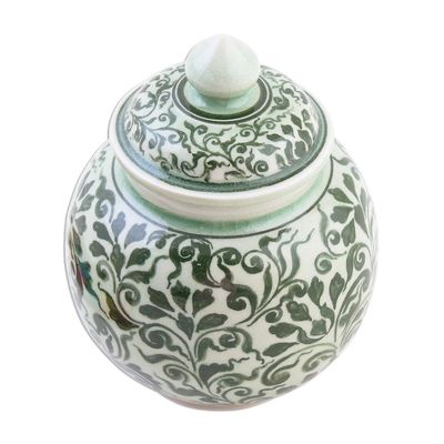 Alternate image for Celadon Ceramic Jar with Lid Vegetation