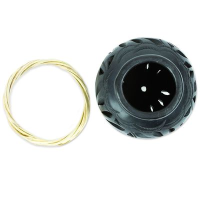 Alternate image for Mexican Barro Negro Decorative Vase with Floral Details Oaxaca Pottery Blossom