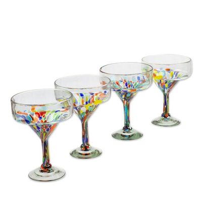 Alternate image for Set of 4 Colorful Handblown Margarita Glasses from Mexico Chromatic Finesse