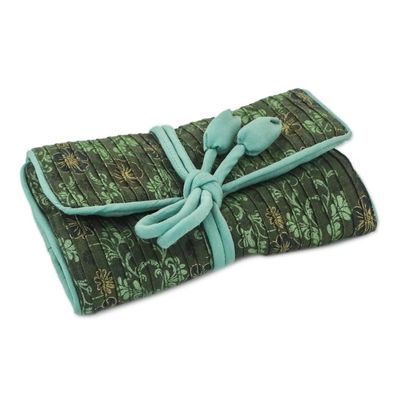 Alternate image for Rayon and Silk Blend Jewelry Roll in Green from Thailand Floral Fashionista