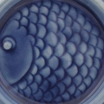 Alternate image for Authentic Deep Blue Thai Celadon Ceramic Coasters Pair Ocean Blue Fish