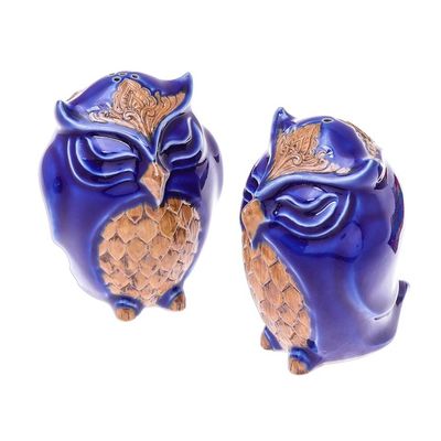 Alternate image for Ceramic Owl Salt and Pepper Shakers in Blue Pair Calm Owls in Blue
