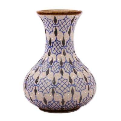 Alternate image for Handcrafted Blue and Grey Patterned Ceramic Flower Vase Web of Dew