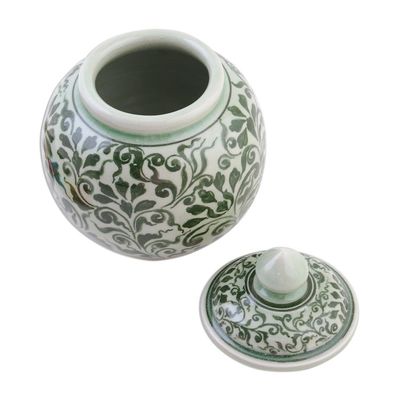 Alternate image for Celadon Ceramic Jar with Lid Vegetation