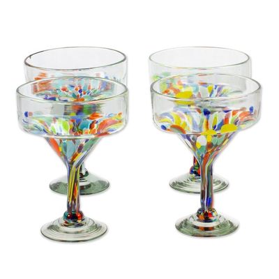Alternate image for Set of 4 Colorful Handblown Margarita Glasses from Mexico Chromatic Finesse
