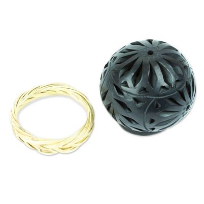 Alternate image for Mexican Barro Negro Decorative Vase with Floral Details Oaxaca Pottery Blossom