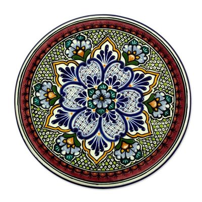 Alternate image for Artisan Crafted Authentic Mexican Talavera Style Plate Imperial Flower