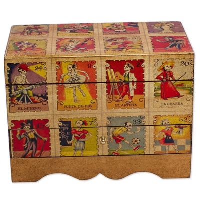 Alternate image for Day of the Dead Bingo Decoupage on Pinewood Jewelry Box Day of the Dead Lottery