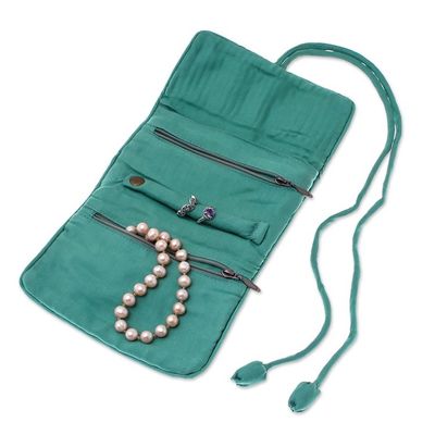 Alternate image for Rayon and Silk Blend Jewelry Roll in Green from Thailand Floral Fashionista