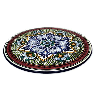 Alternate image for Artisan Crafted Authentic Mexican Talavera Style Plate Imperial Flower
