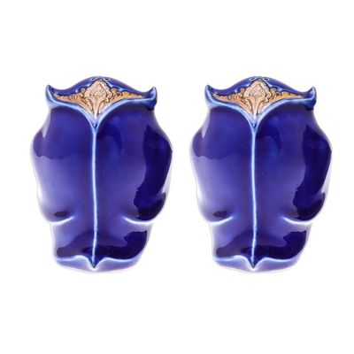 Alternate image for Ceramic Owl Salt and Pepper Shakers in Blue Pair Calm Owls in Blue