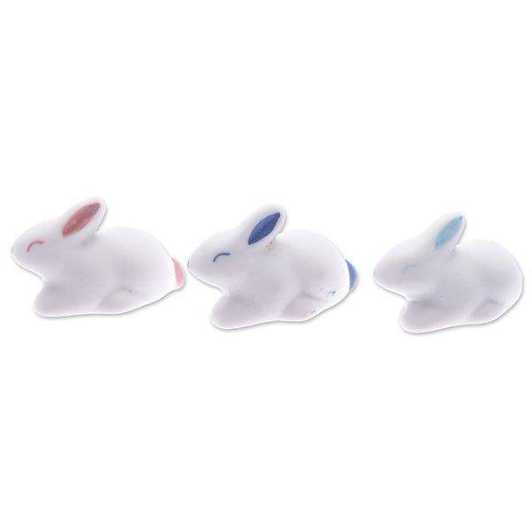 Alternate image for Set of 3 Ceramic Figurines of Bunnies in Pink and Blue Tones Gentle Triplets