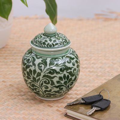 Alternate image for Celadon Ceramic Jar with Lid Vegetation