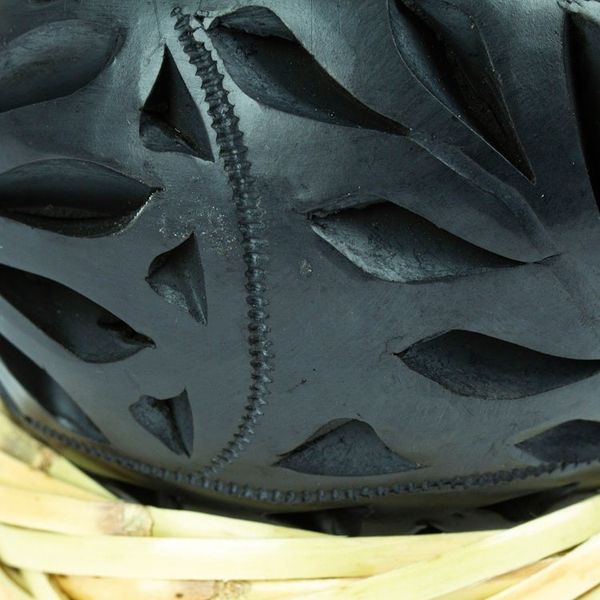 Alternate image for Mexican Barro Negro Decorative Vase with Floral Details Oaxaca Pottery Blossom