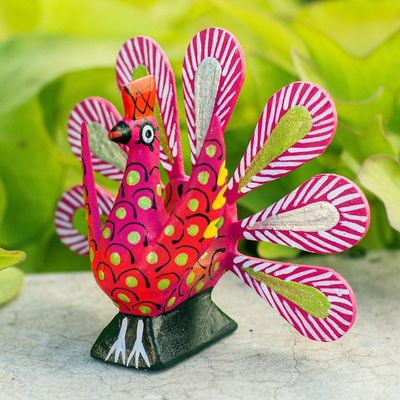 Alternate image for Alebrije Wood Peacock Sculpture from Mexico Flapping Peacock