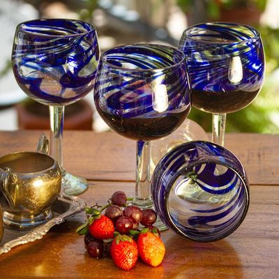 Alternate image for Handblown Eco-Friendly Wine Glasses in Blue Set of 6 Blue Ribbon