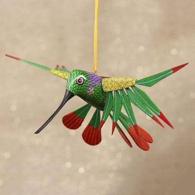 Alternate image for Wood Alebrije Hummingbird Ornament from Mexico Natural Flight