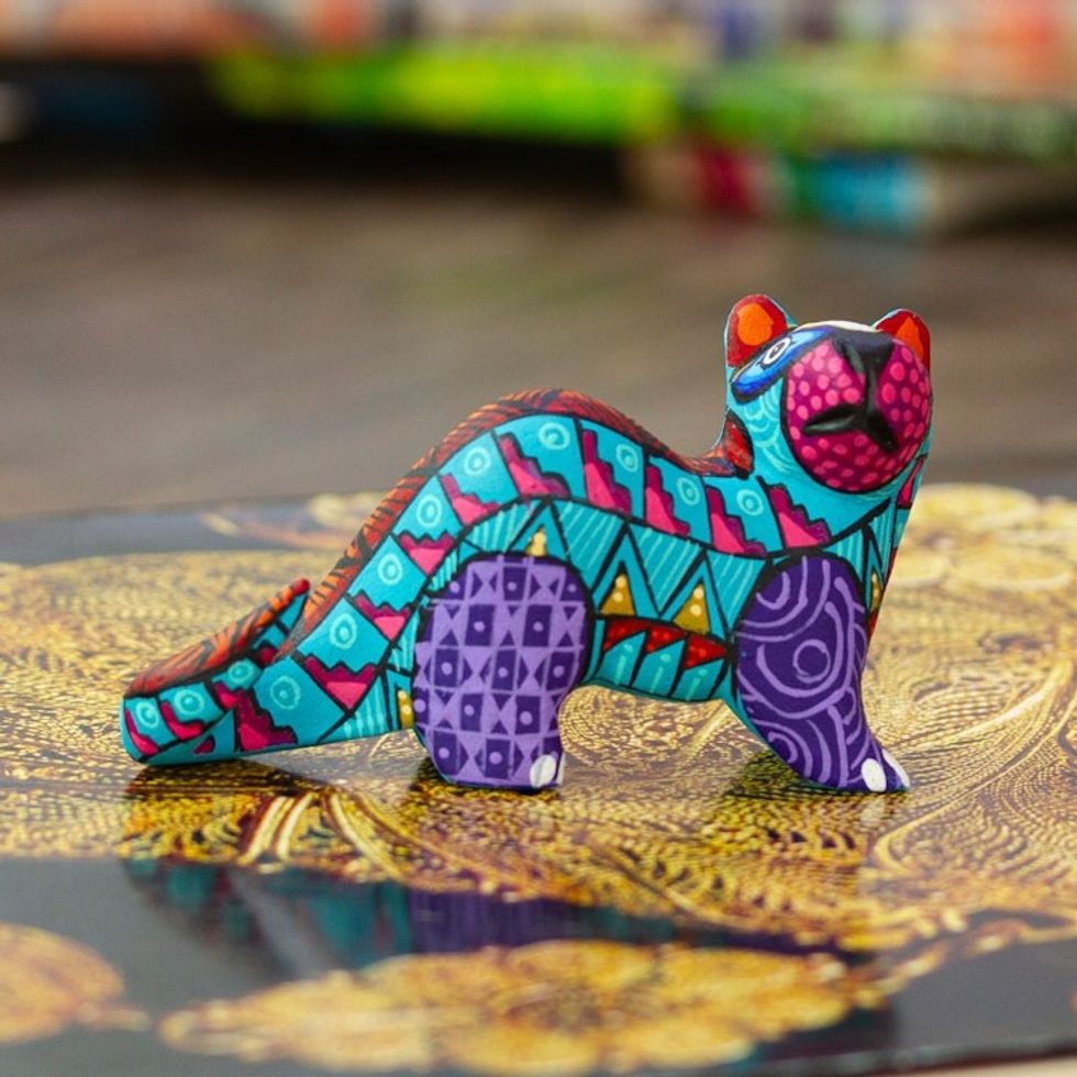 Iris Copal Wood Alebrije Otter Figurine Painted by Hand 'The Water Spirit in Iris'