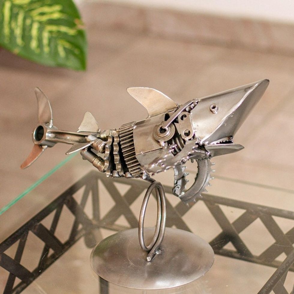 Recycled Auto Parts Shark Sculpture from Mexico 'Mighty Shark'