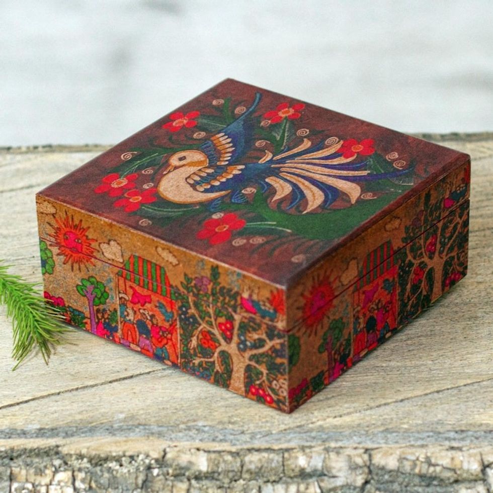 Dove Motif Decoupage Jewelry Box 'Folk Art Dove'