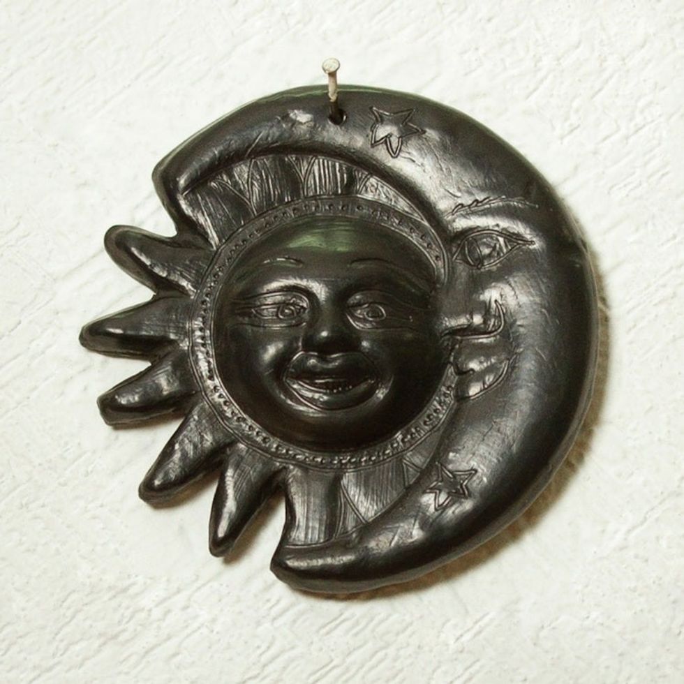 Artisan Crafted Barro Negro Wall Decor 'Eclipsing Smile'