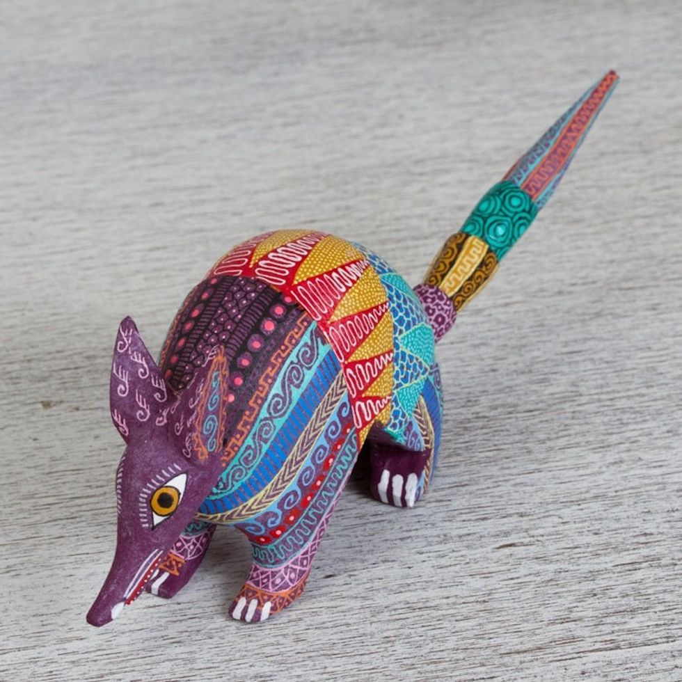 Hand Carved Copal Wood Multicolored Armadillo Alebrije 'Kaleidoscopic Armadillo'