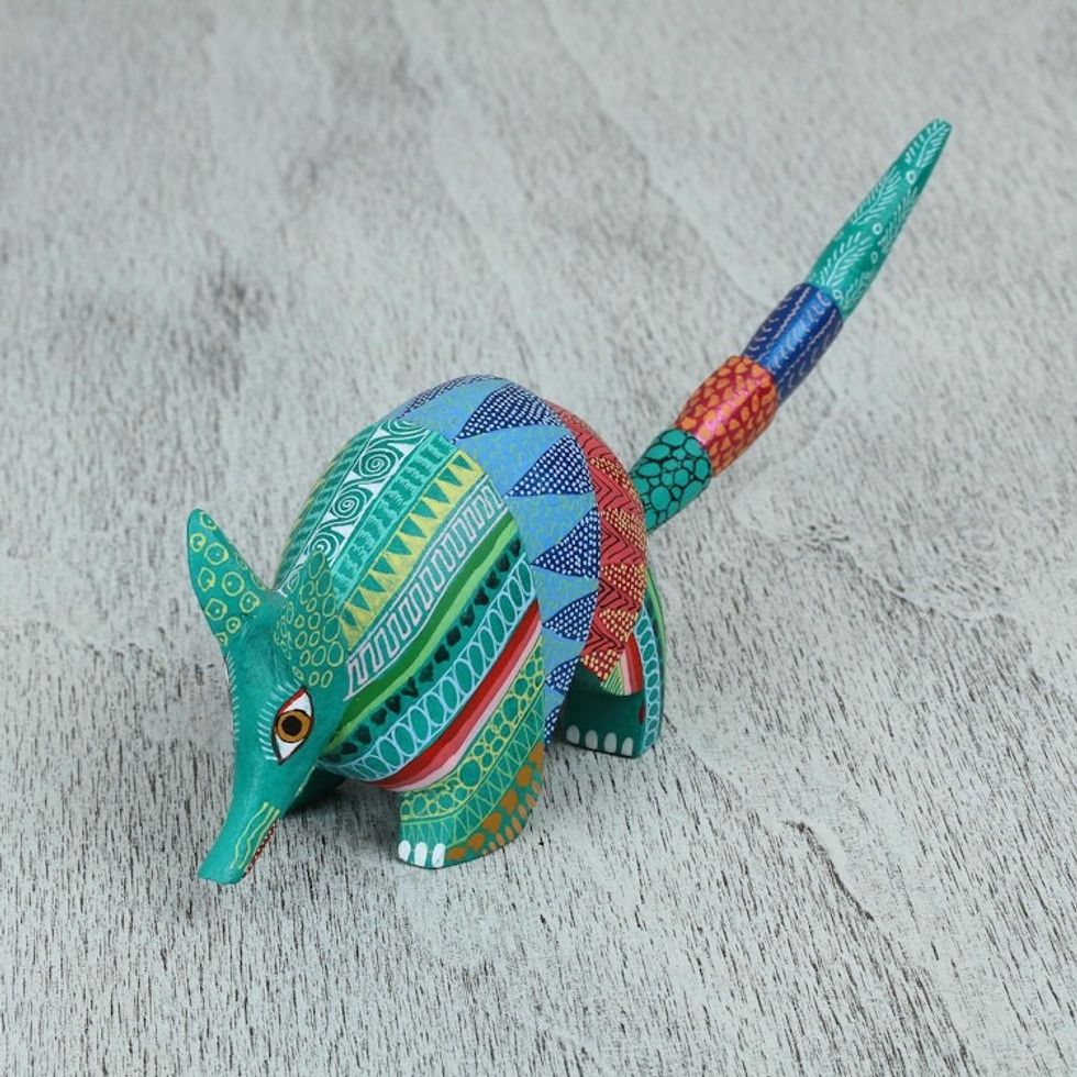 Handcrafted Copal Wood Alebrije Armadillo Figurine 'Exquisite Armadillo'