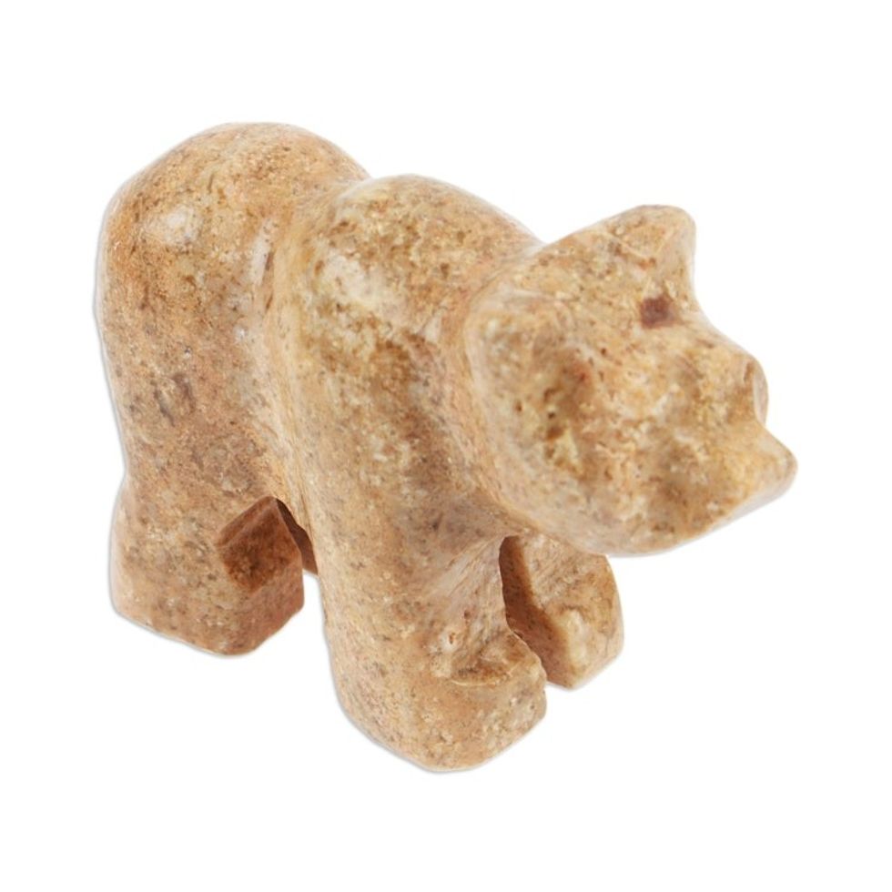 Hand-Carved Natural Brown Bear-Shaped Onyx Figurine 'Little Bear'