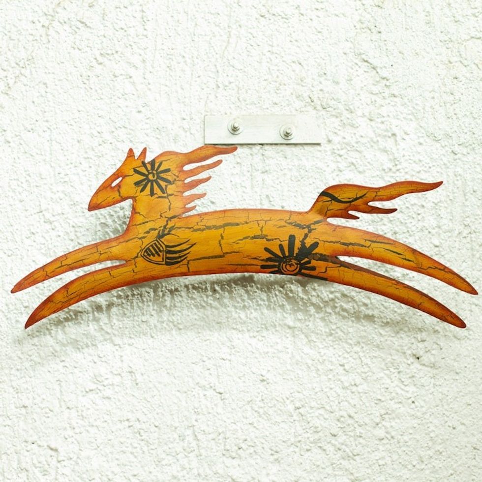 Unique Animal Themed Steel Horse Wall Art Mexican Handmade 'Cave Art Pony'