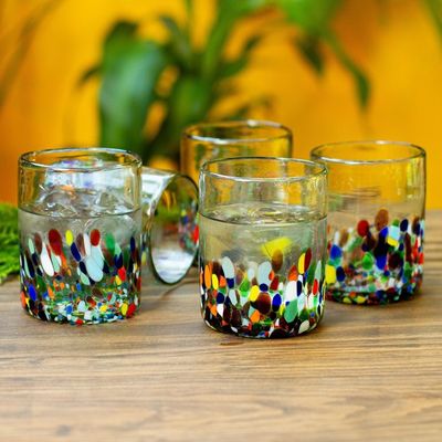 Alternate image for Recycled Multicolored Juice Glasses from Mexico Set of 6 Tonala Flowers
