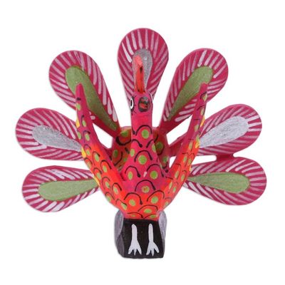 Alternate image for Alebrije Wood Peacock Sculpture from Mexico Flapping Peacock