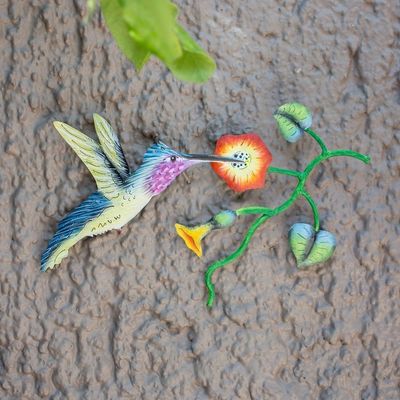 Alternate image for Mexican Hummingbird Steel Wall Art Crafted by Hand Exotic Nectar in Yellow