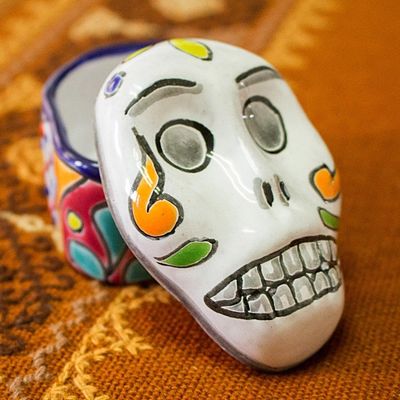 Alternate image for Skull-Shaped Talavera-Style Ceramic Decorative Box Calavera Keeper