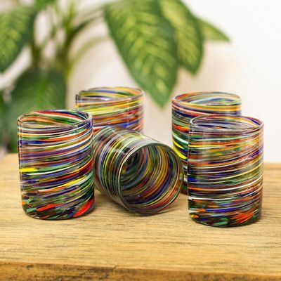 Alternate image for Multicolored Swirl Rocks Glasses from Mexico Set of 6 Spiral Crayons