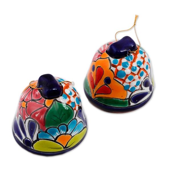 Alternate image for Bell-Shaped Talavera-Style Ceramic Ornaments Pair Talavera Bells