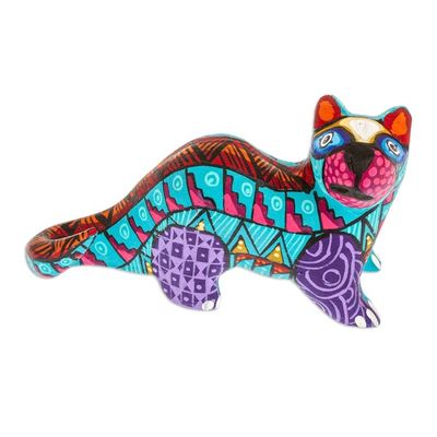 Alternate image for Iris Copal Wood Alebrije Otter Figurine Painted by Hand The Water Spirit in Iris
