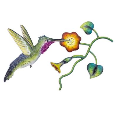 Alternate image for Mexican Hummingbird Steel Wall Art Crafted by Hand Exotic Nectar in Yellow