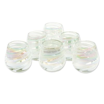 Alternate image for Set of 6 White Handblown Stemless Wine Glasses from Mexico Heavenly Freshness