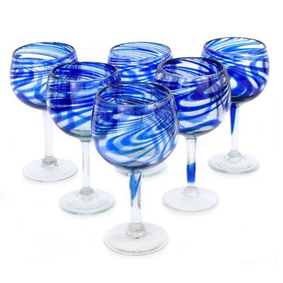 Alternate image for Handblown Eco-Friendly Wine Glasses in Blue Set of 6 Blue Ribbon