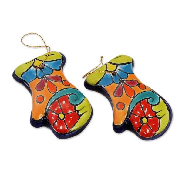 Alternate image for Talavera Ceramic Mitten Ornaments from Mexico Pair Talavera Mittens
