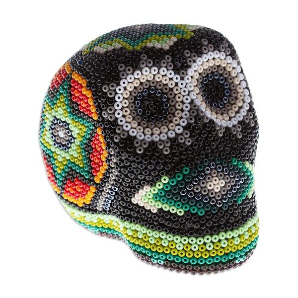 Alternate image for Artisan Crafted Huichol Skull Sculpture Sierra Stars