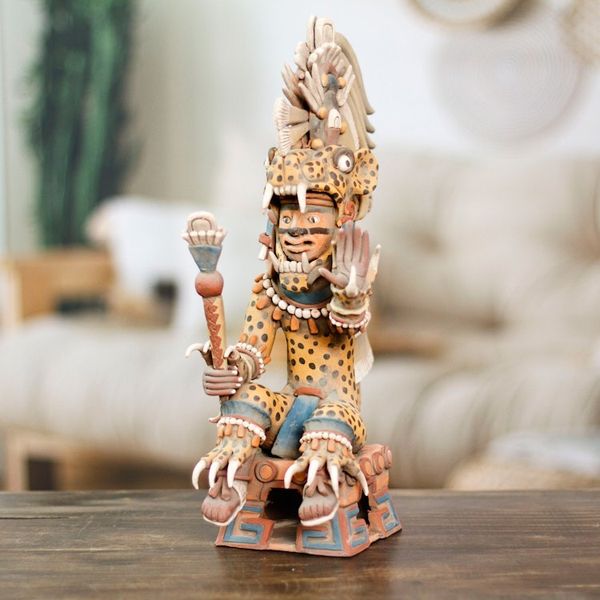 Alternate image for Aztec Tezcatlipoca Jaguar Signed Ceramic Sculpture Tezcatlipoca as a Jaguar
