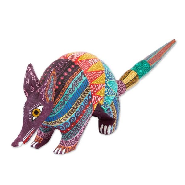 Alternate image for Hand Carved Copal Wood Multicolored Armadillo Alebrije Kaleidoscopic Armadillo