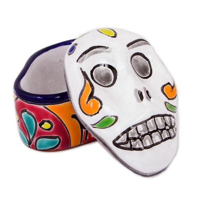 Alternate image for Skull-Shaped Talavera-Style Ceramic Decorative Box Calavera Keeper