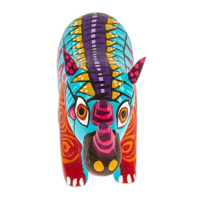 Alternate image for Alebrije Rhino Copal Wood Figurine Painted in Aquamarine Aquamarine Rhino